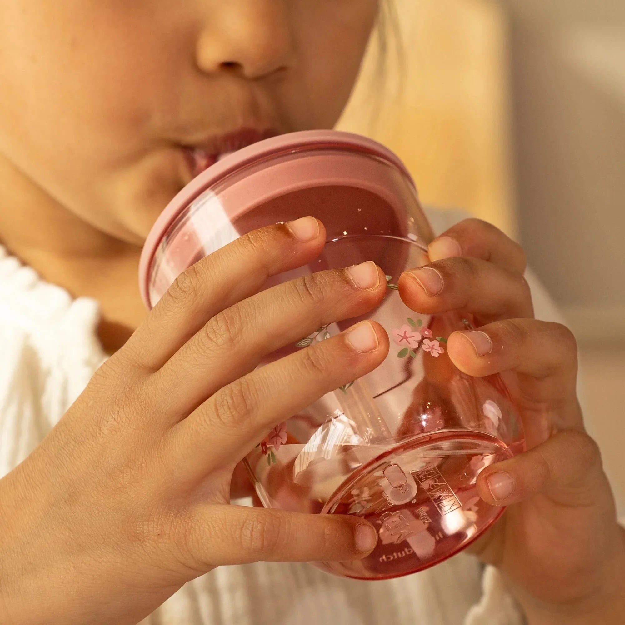 Little Dutch - Bicchiere con cannuccia 250 ml - Rosa Giardino Delle Fate