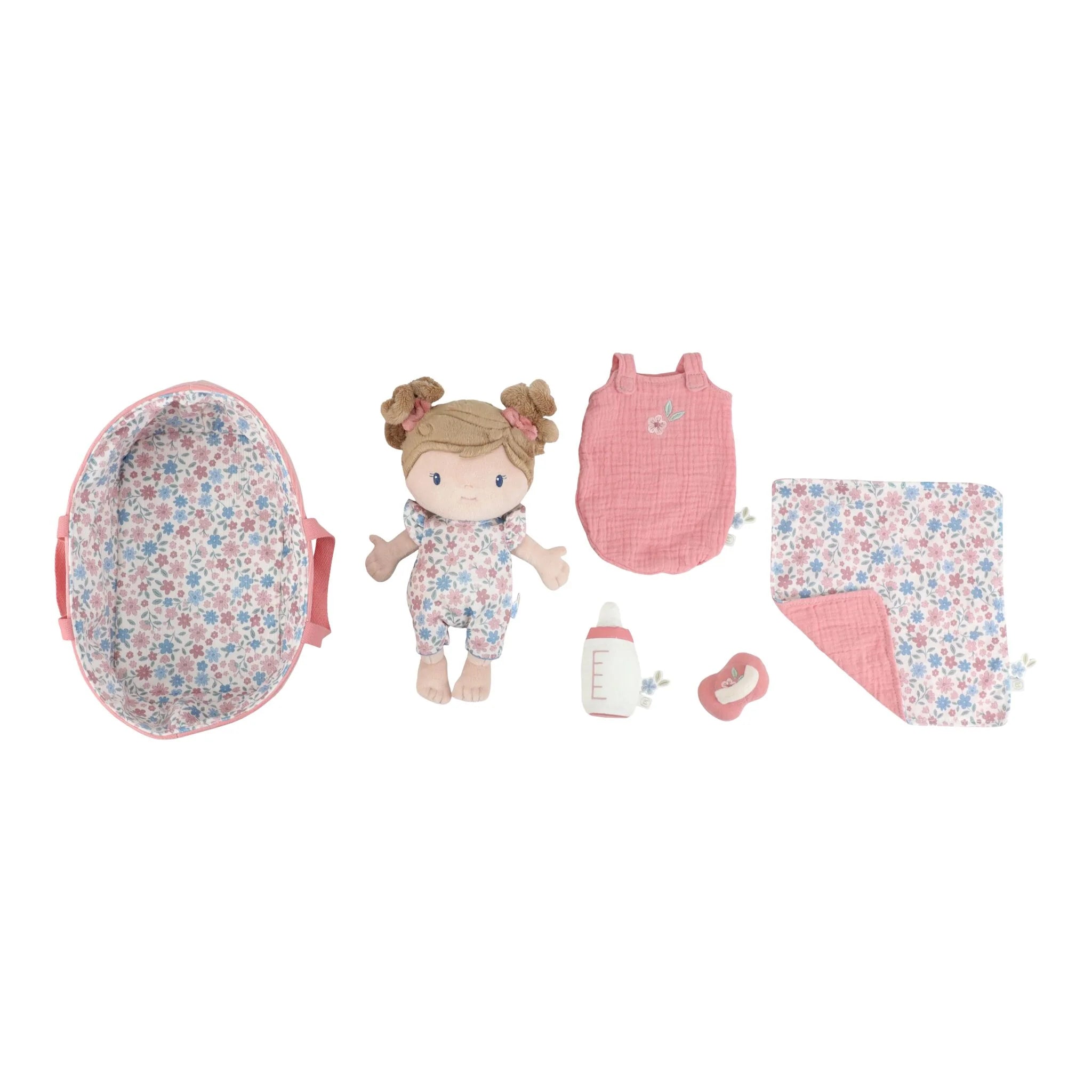 Little Dutch -Set Bambola  Morbida Rosa Con Cestino