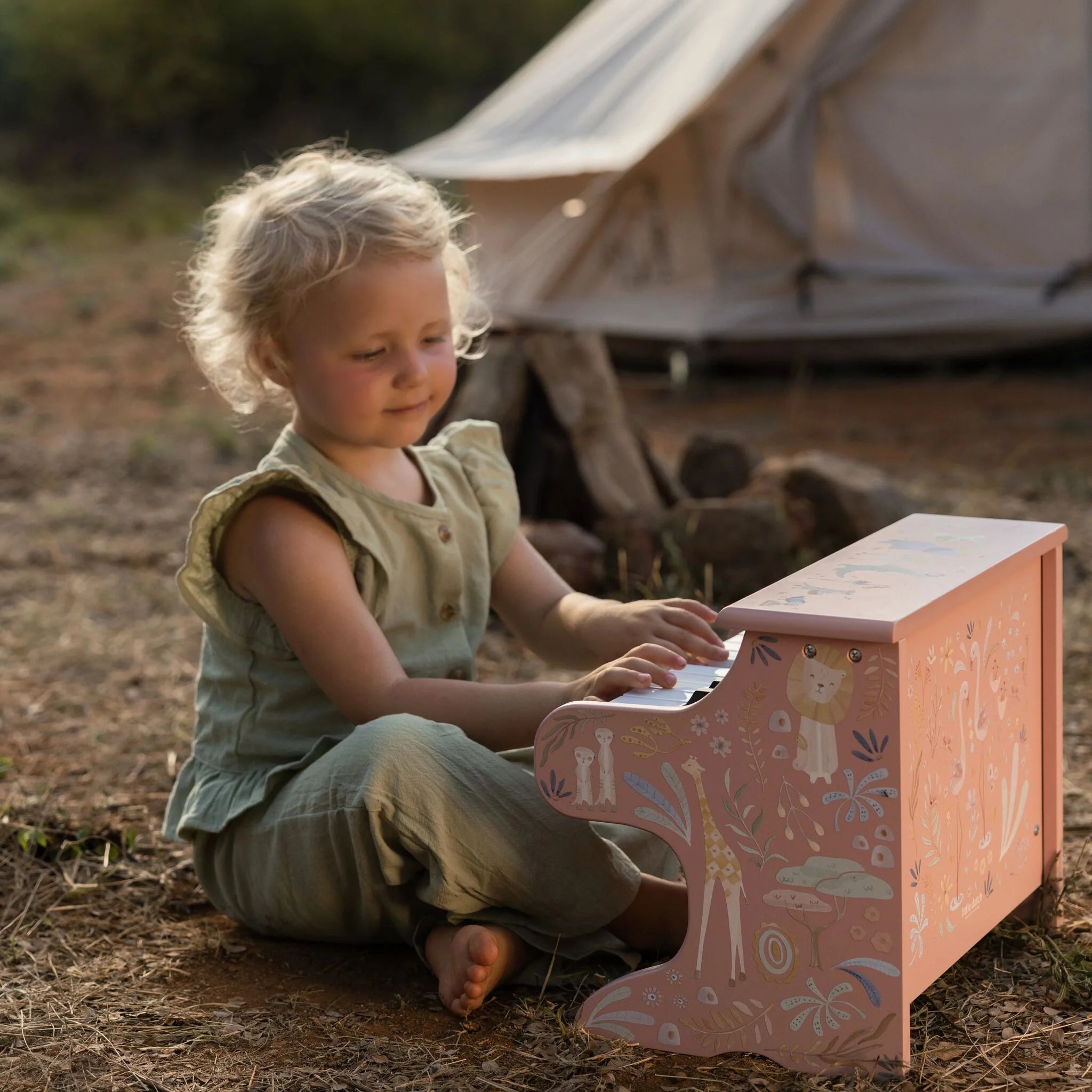 Little Dutch- Pianoforte in legno - Verde - Safari Friends