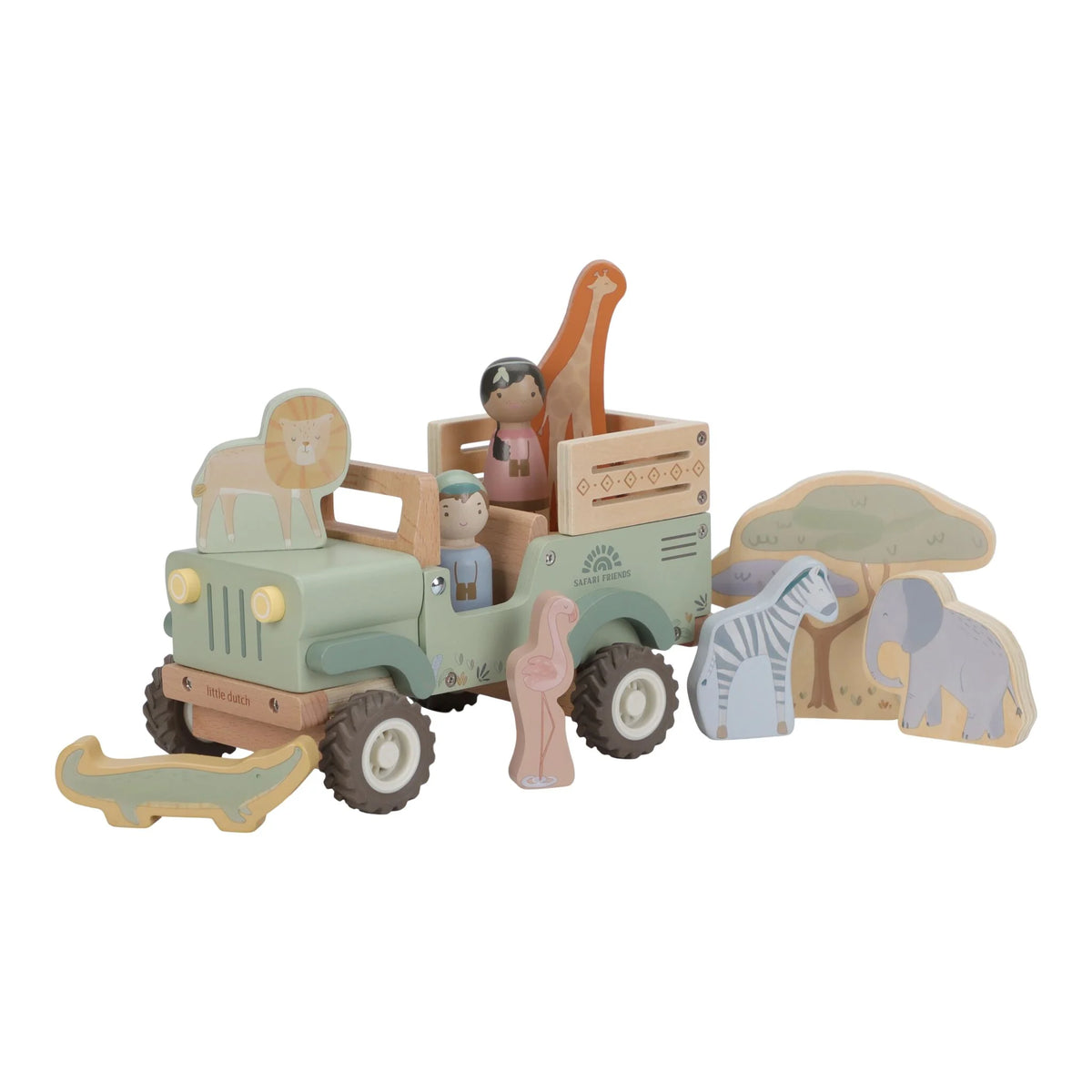 Little Dutch-Macchina da safari in legno con animali - Verde