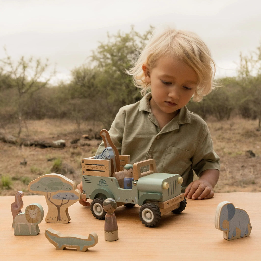 Little Dutch-Macchina da safari in legno con animali - Verde