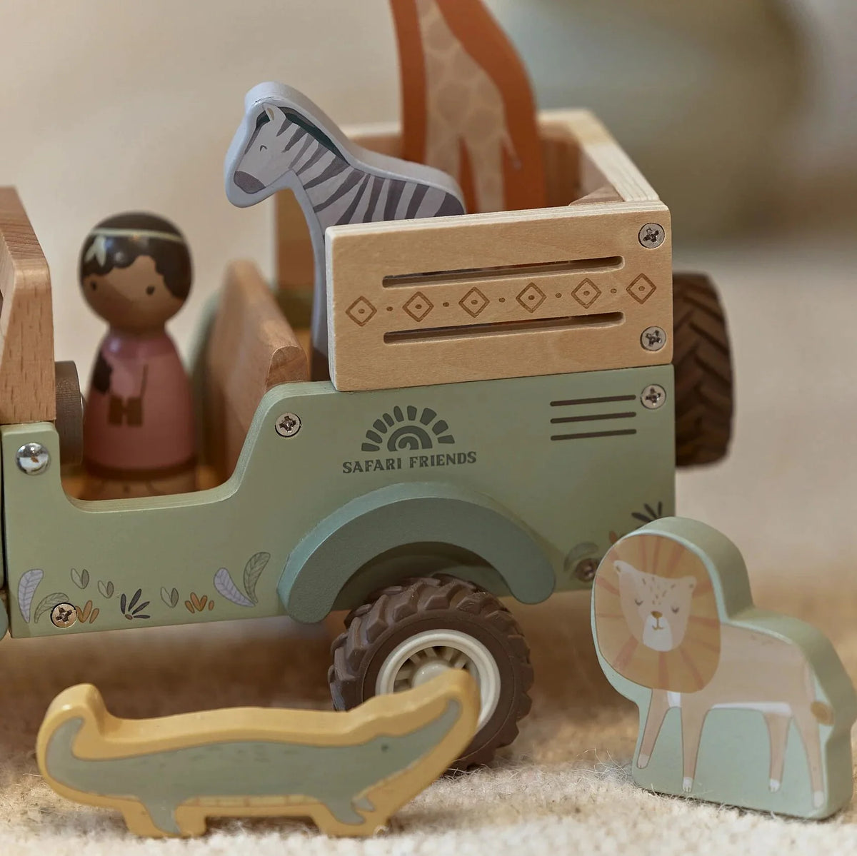 Little Dutch-Macchina da safari in legno con animali - Verde