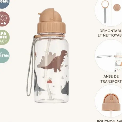 Tutete - Borraccia con cannuccia 500ml - Dinosauri