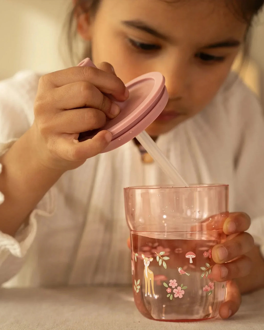 Little Dutch - Bicchiere con cannuccia 250 ml - Rosa