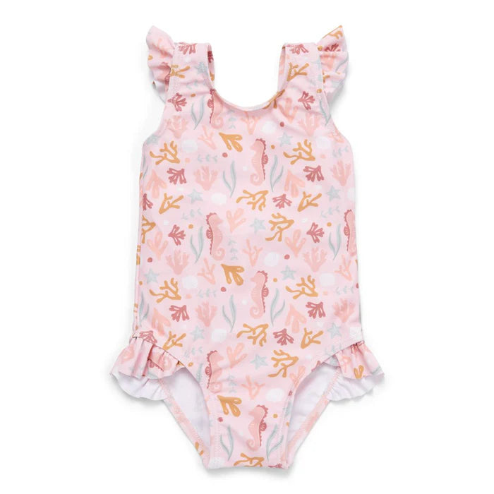 Little Dutch -Costume da bagno con volant Ocean Dreams rosa