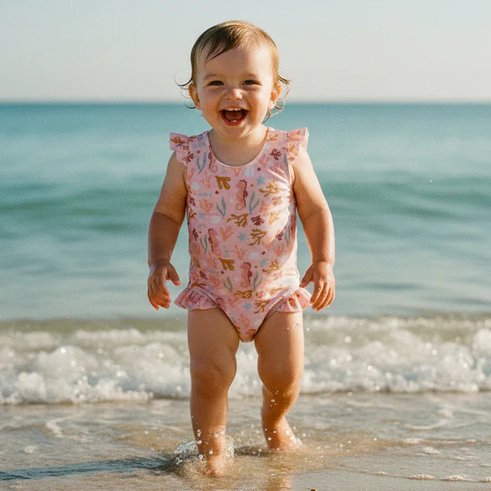 Little Dutch -Costume da bagno con volant Ocean Dreams rosa