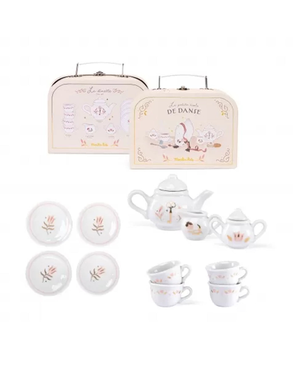 Moulin Roty - VALIGETTA CON SERVIZIO DA TÈ IN CERAMICA 11 PEZZI
