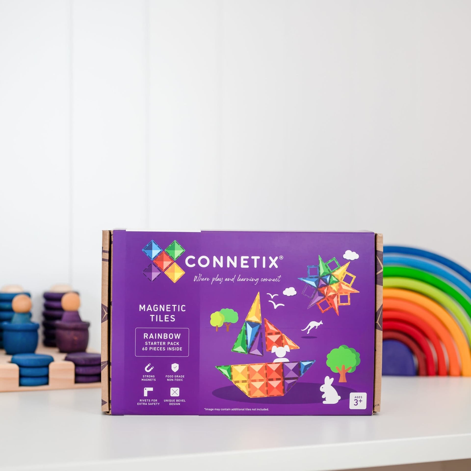 Connetix- Rainbow Starter  Pack 60 pezzi-Tessere Magnetiche