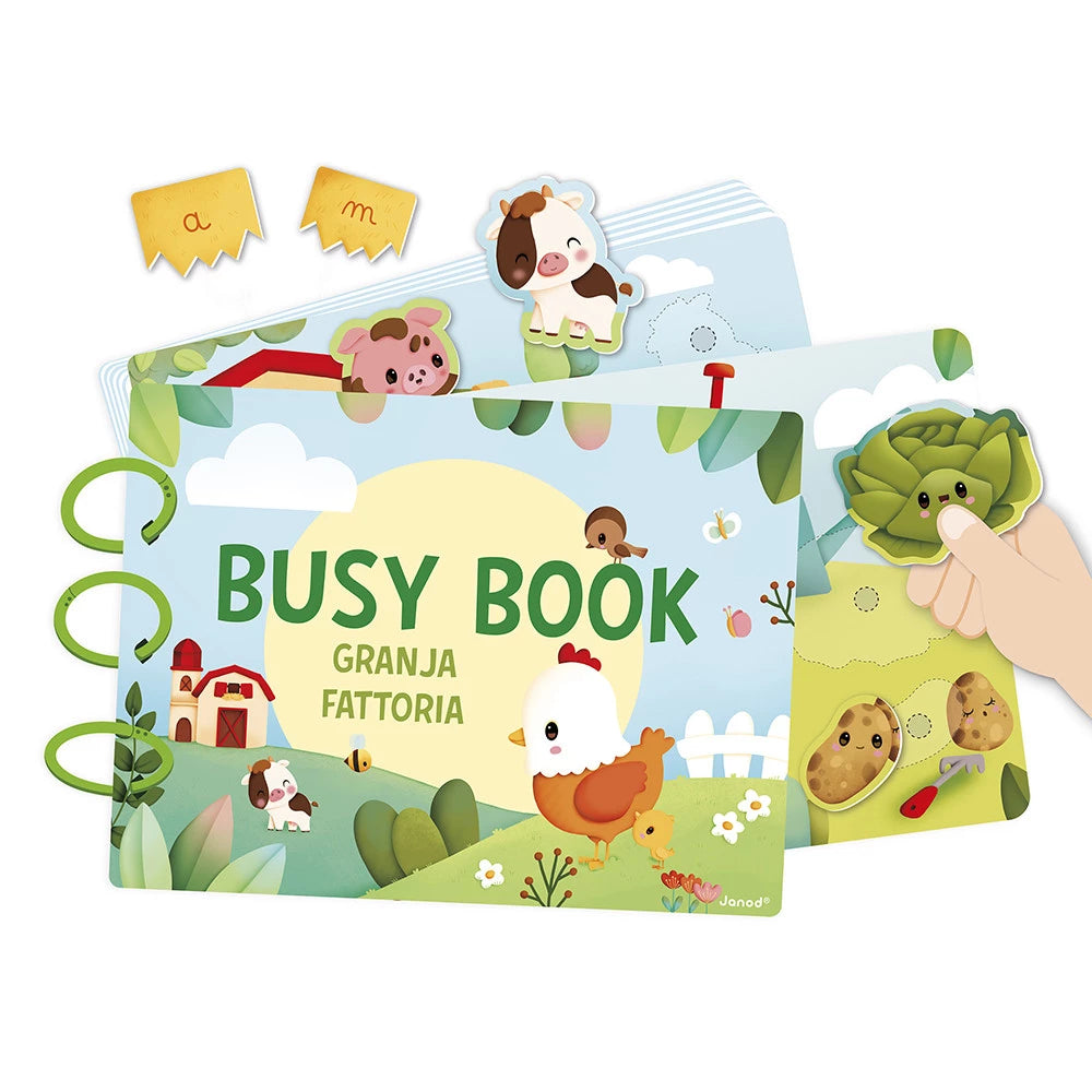 Janods -Busy-book Cardboard Farm (spagnolo/italiano) LIBRO  ATTIVITA' -
