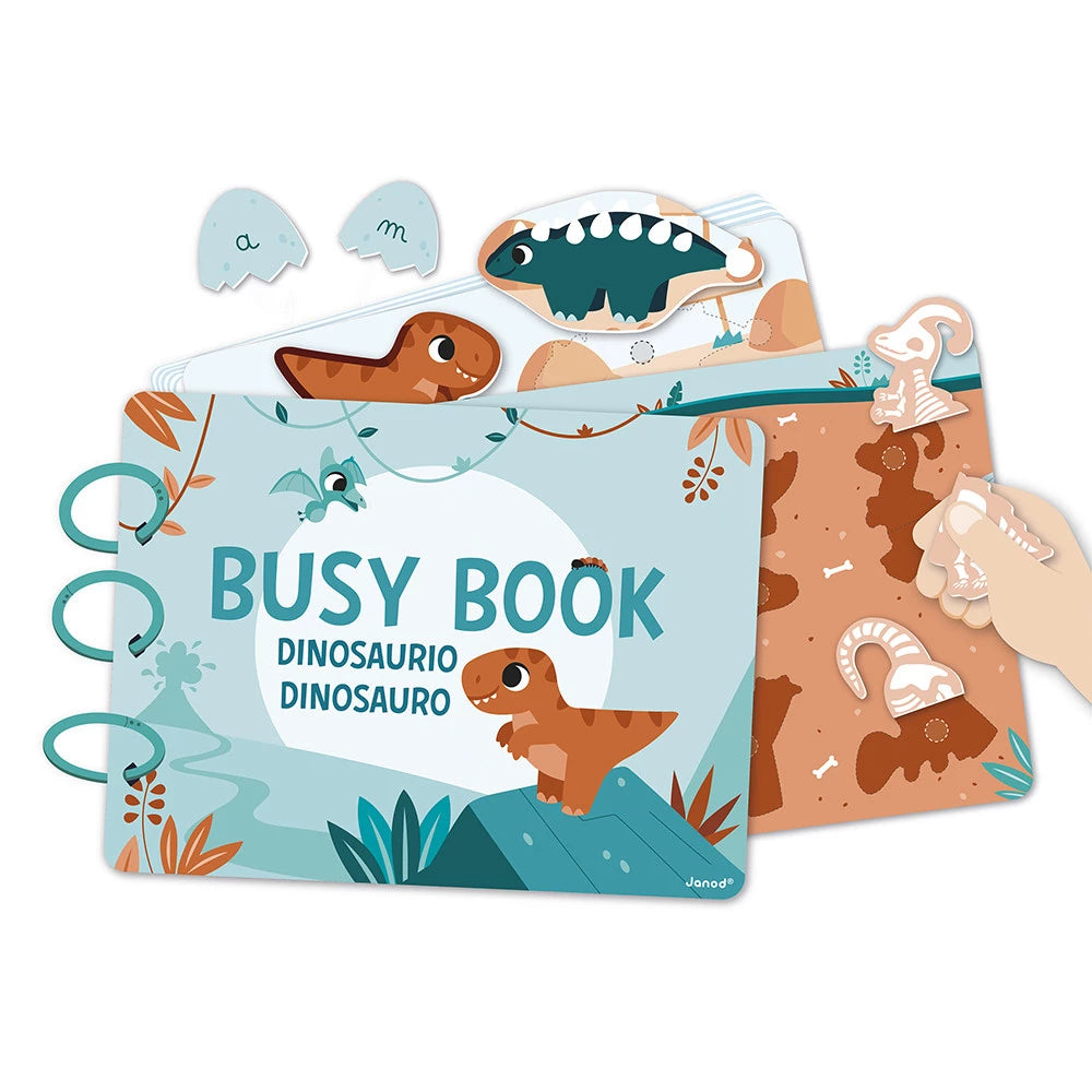 Janods -Busy-book Dino in cartone (spagnolo/italiano)