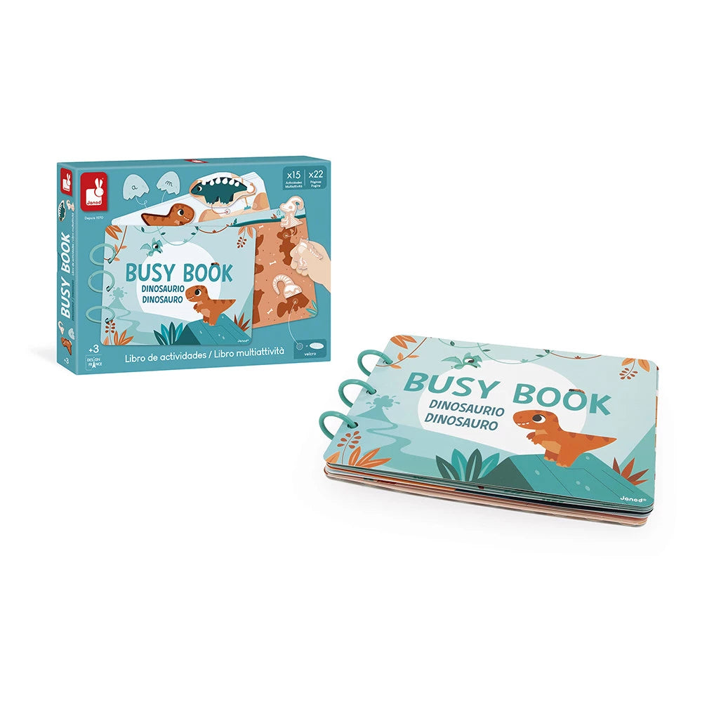 Janods -Busy-book Dino in cartone (spagnolo/italiano)