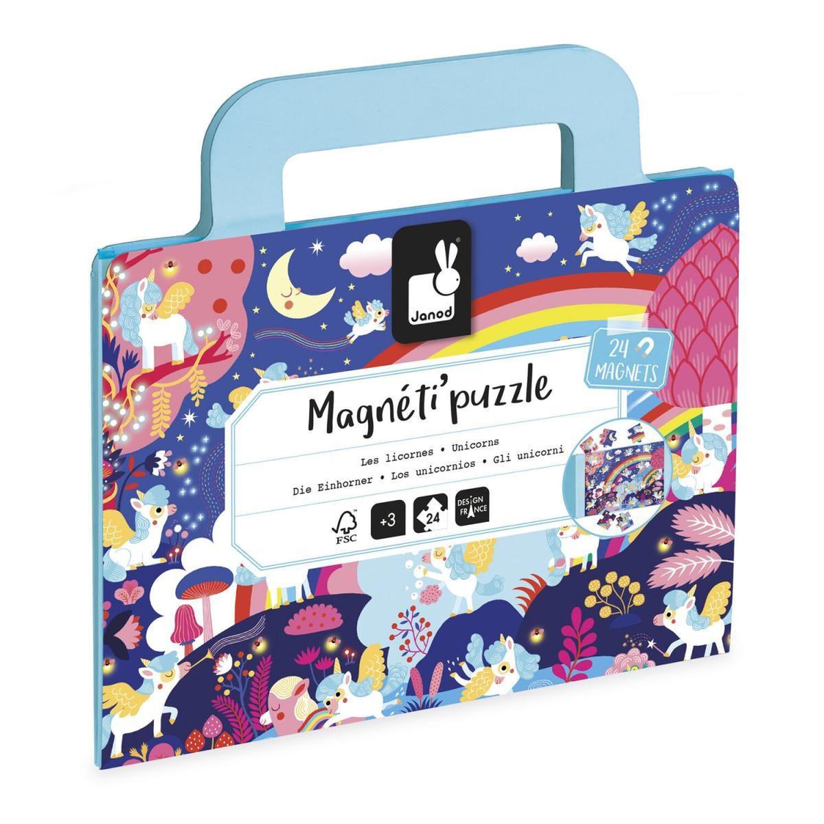 Janod -Puzzle magnetico unicorno, 24 pezzi