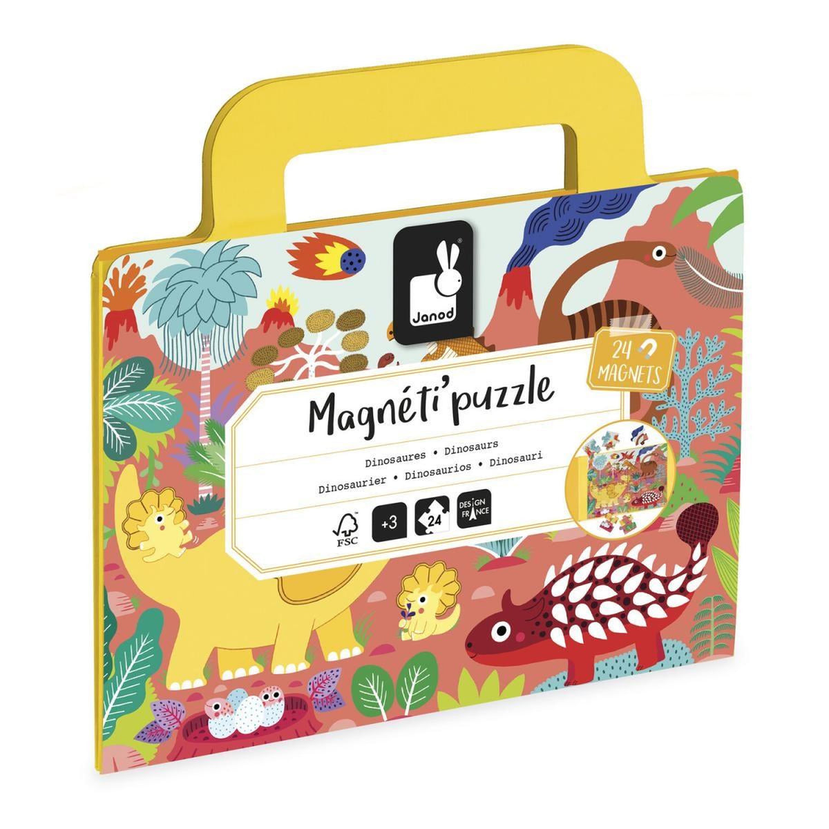 Janod -Puzzle magnetico di dinosauri, 24 pezzi