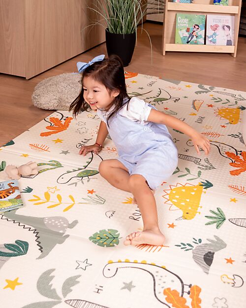 Family Nation-Tappeto Gioco Pieghevole Montessori 2 in 1 Reversibile e Morbido - Dino Friends -