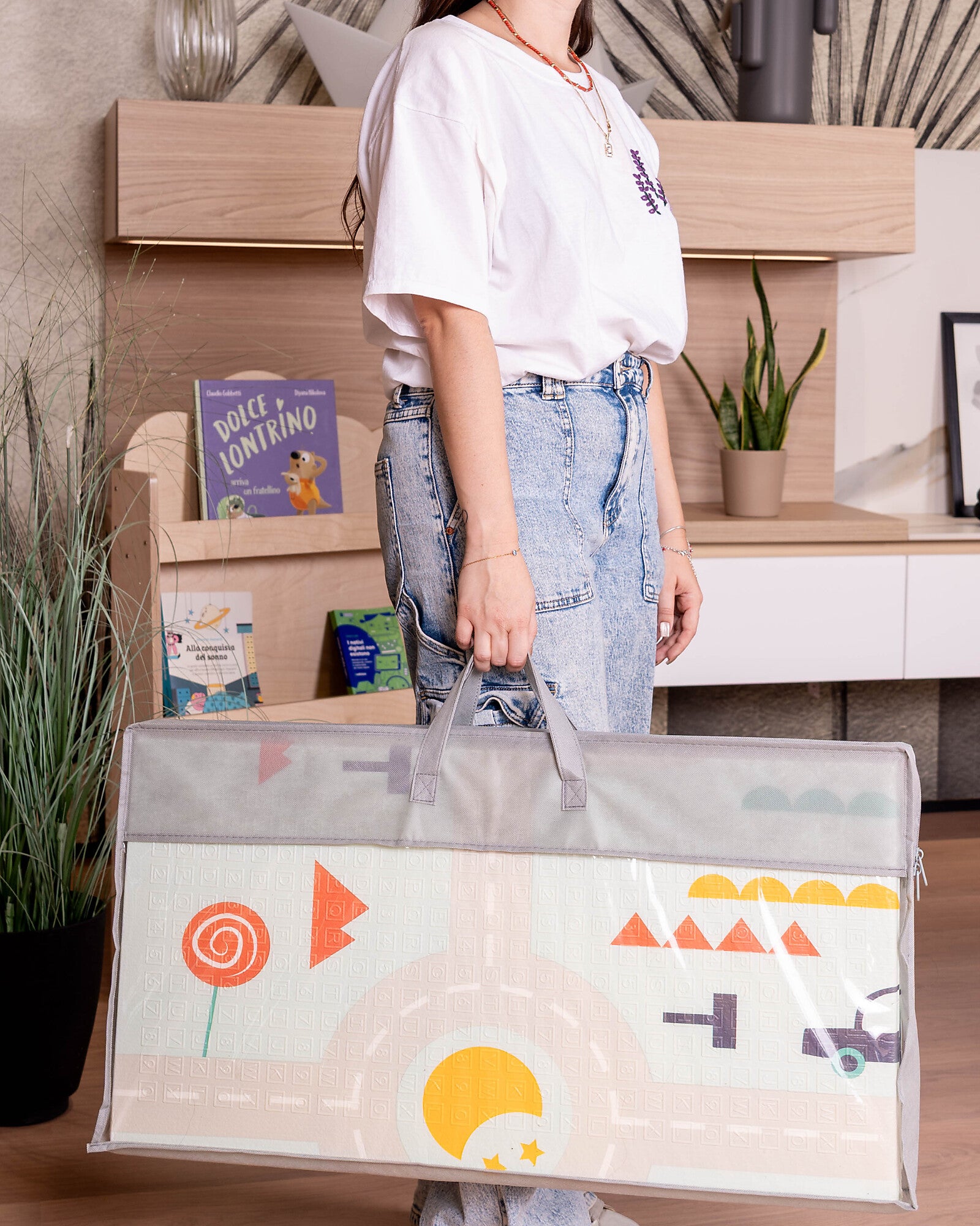 Family Nation-Tappeto Gioco Pieghevole Montessori 2 in 1 Reversibile e Morbido - Dino Friends -