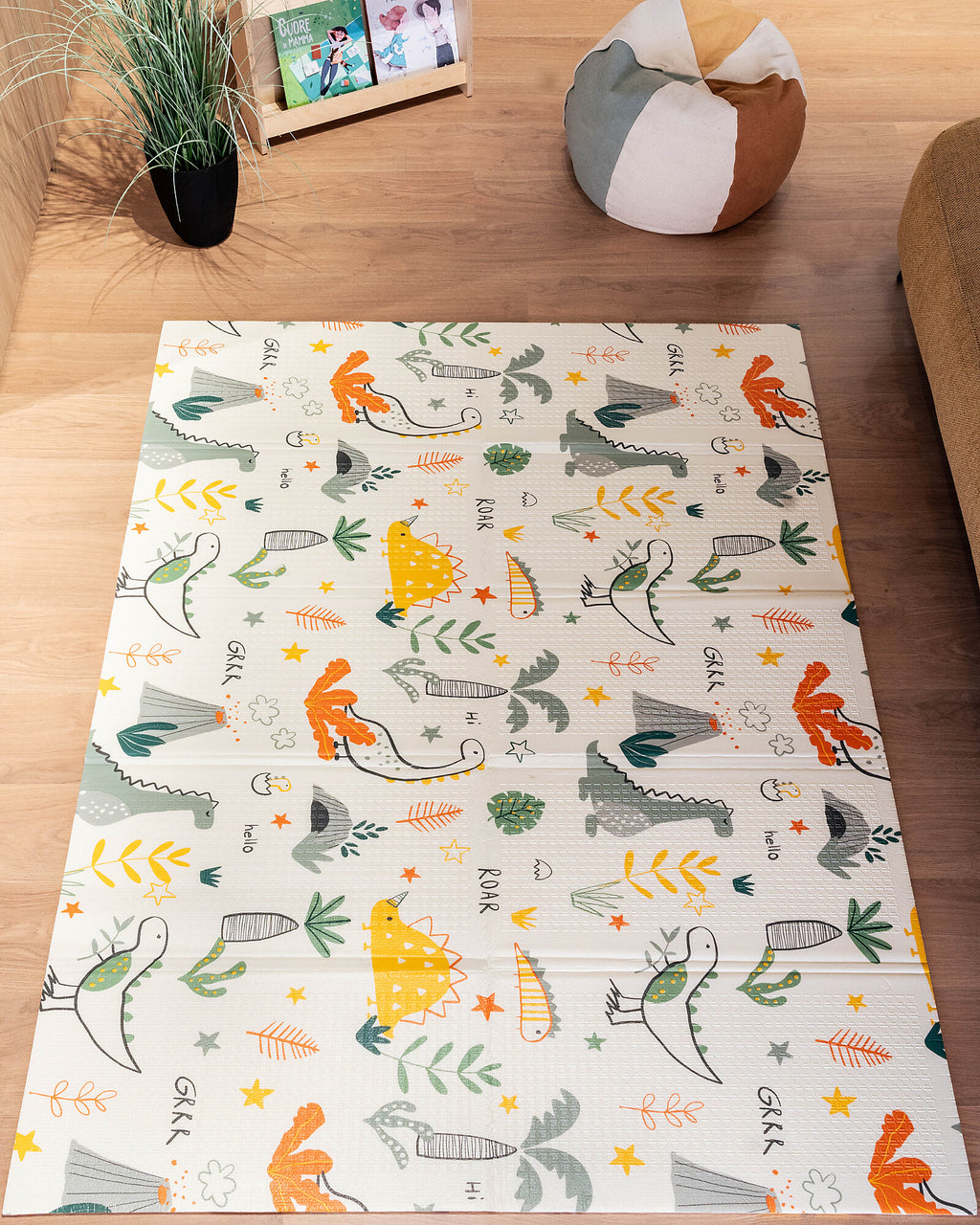 Family Nation-Tappeto Gioco Pieghevole Montessori 2 in 1 Reversibile e Morbido - Dino Friends -