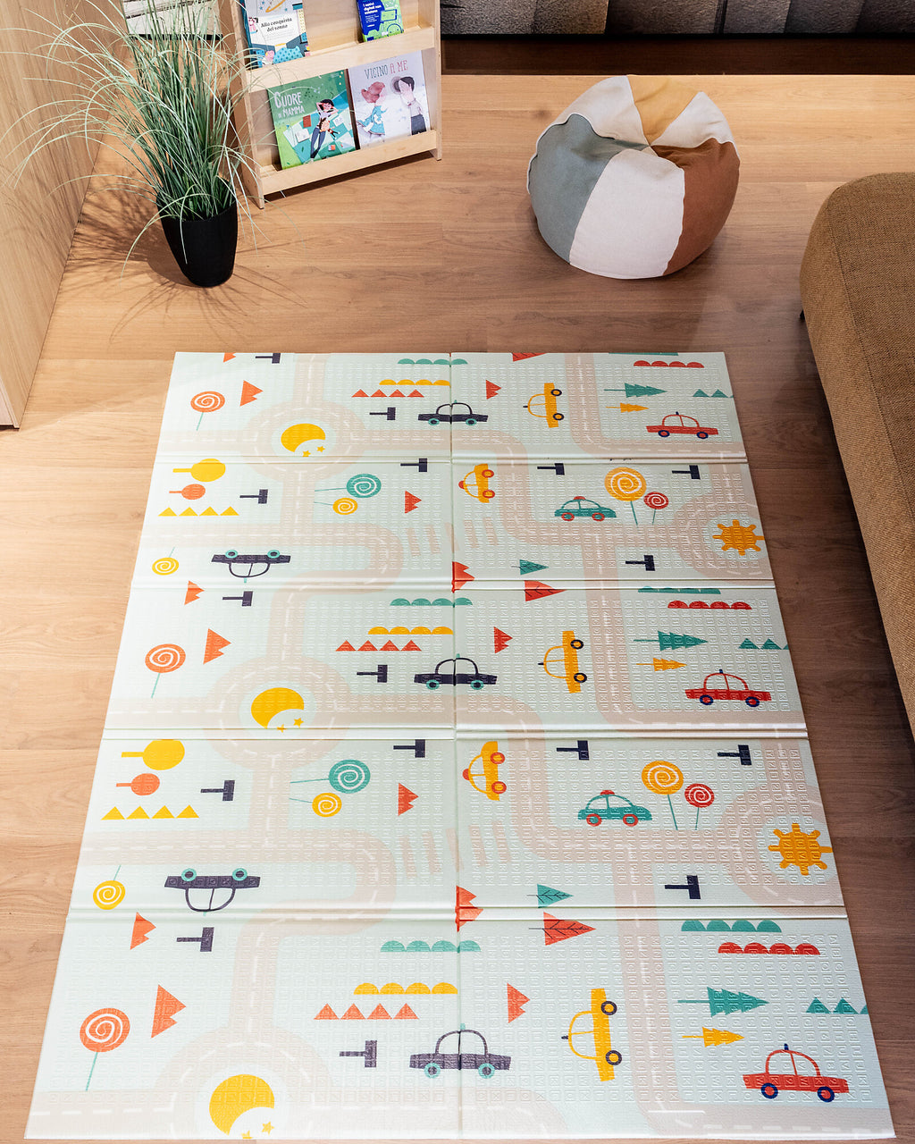 Family Nation-Tappeto Gioco Pieghevole Montessori 2 in 1 Reversibile e Morbido - Dino Friends -