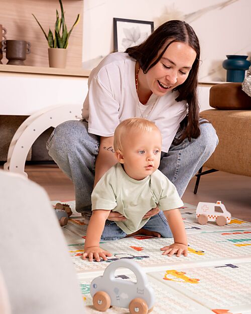 Family Nation-Tappeto Gioco Pieghevole Montessori 2 in 1 Reversibile e Morbido - Dino Friends -